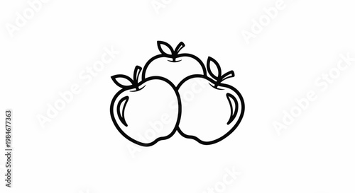Three outline apples with stems and leaves arranged in a cluster