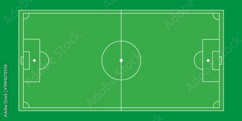 Football fields top view. Soccer grass fields with chalk lines. Green grass field background. Vector Football - Soccer Field. Scheme and marking of the football field, soccer field.