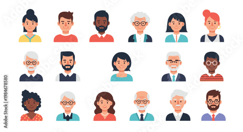 Comprehensive collection of diverse user profile icons representing men and women of different ages, ethnicities, and professional styles.
