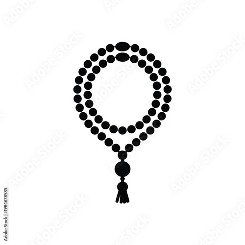 Fotografi Black silhouette of a mala necklace with a tassel isolated on white