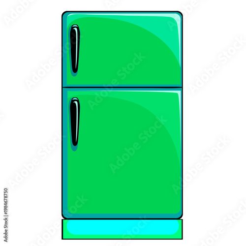 Green Refrigerator: A simple, sleek refrigerator illustration, with a vibrant green finish, perfect for culinary and household themes.