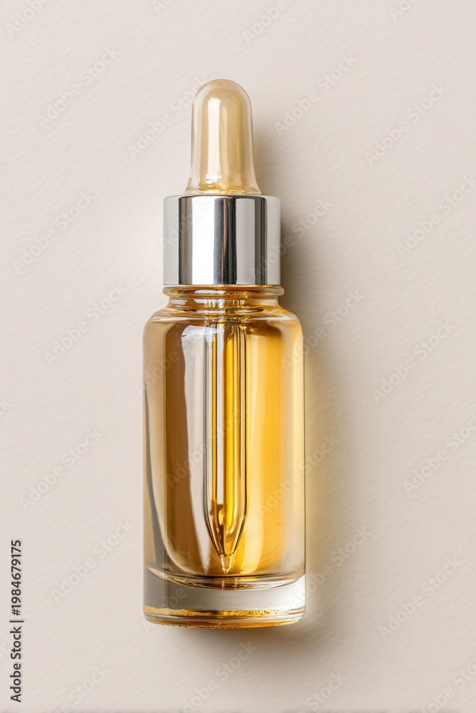 Naklejka premium Golden serum glows in sleek glass dropper