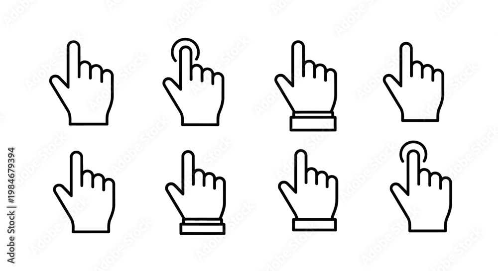 Fototapeta premium Versatile collection of human hand pointer and tap gesture line icons for digital interfaces, user experience design, and interactive web elements