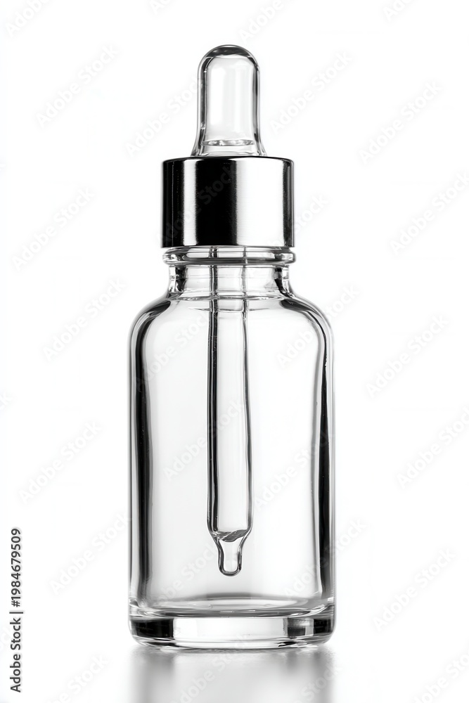 Fototapeta premium Clear glass bottle with metal dropper cap