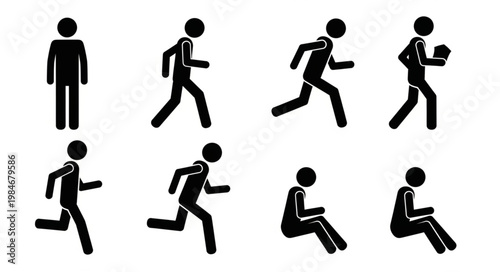 Stick Figure Poses Representing Different Actions and Movements.