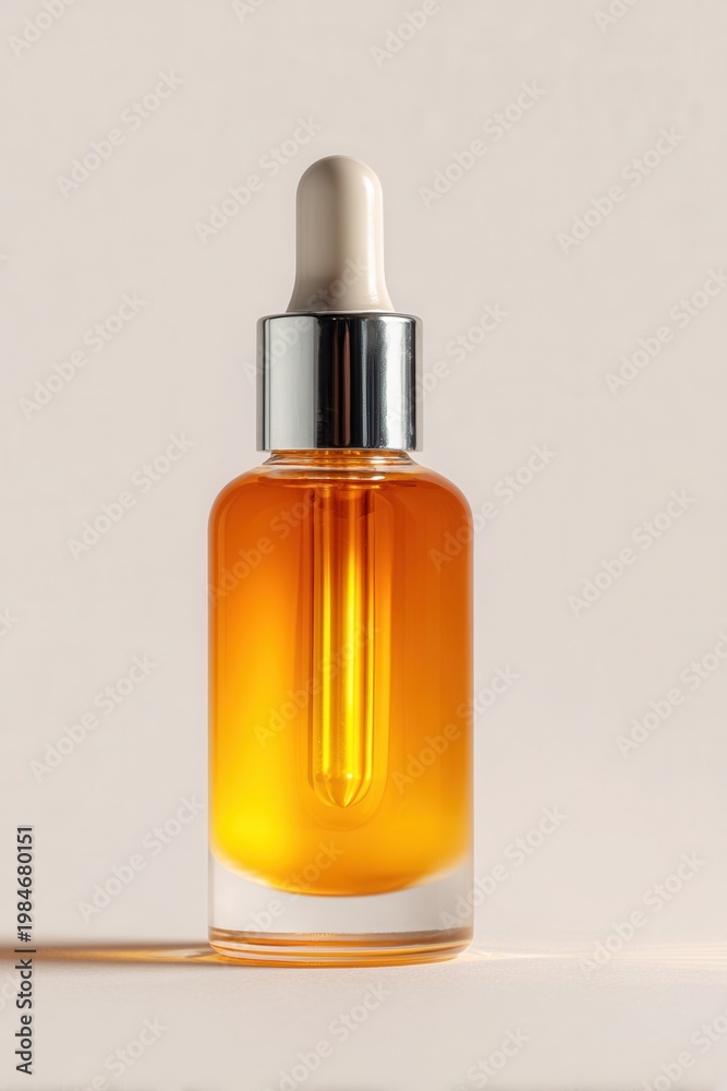 Fototapeta premium Golden liquid glows inside sleek dropper bottle
