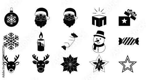 Set of Christmas icons with festive symbols and holiday decorations