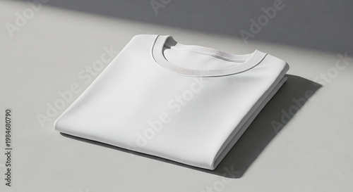 Clean and crisp white t-shirt folded neatly on a neutral surface, showcasing its simple design