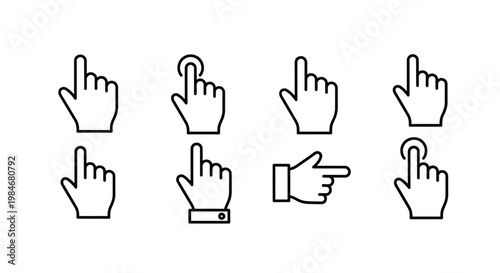 Set of Hand Cursor Icons for Digital Interaction and Navigation