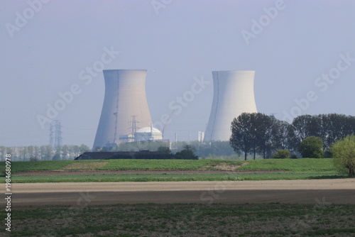 two cooling towers of nuclear plant 'Doel' in Belgium near the westerschelde