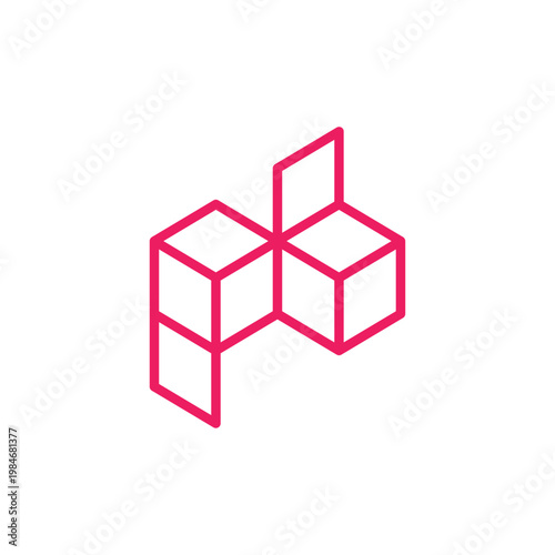 letter p and letter b look like opening box in isometric style. Abstract letters p and b in outline view