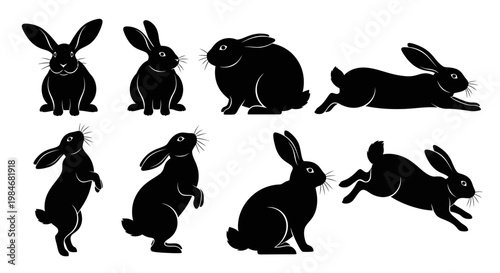Collection of black rabbit silhouettes in various poses.