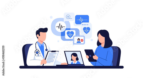 Doctor and patient engaging in a telemedicine consultation.