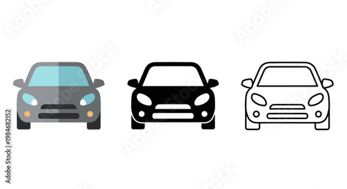 Front view of three distinct car icons representing different styles.