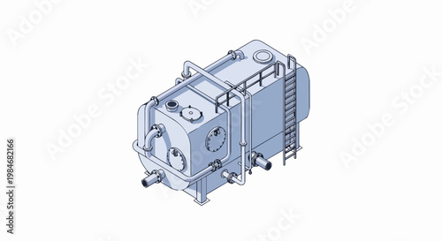 Isometric Industrial Storage Tank with Piping and Ladder Illustration on White Background