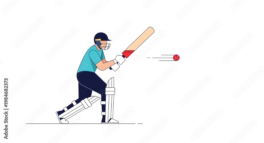 Fototapeta premium Cricket batsman hitting ball, simple line art style
