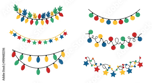 Festive String Lights Decoration with Colorful Bulbs and Leaves in Various Shapes for Celebrations and Holidays