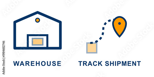 Logistics and delivery tracking warehouse to destination illustration