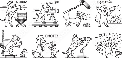 Professional dogs working in film production and movie set industry roles