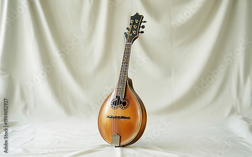 Traditional Mandolin Instrument on White Background, Music Concept

