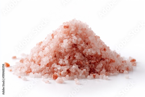 Pink Himalayan salt crystals isolated on white background