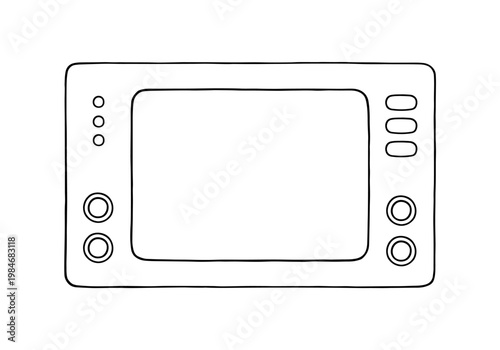 Handheld portable electronic game. Freehand drawing. Doodle. Hand Drawn. Outline.	