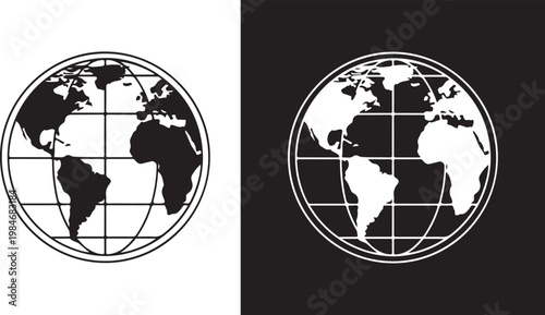 Globe icon set. World icon set. World Map Globe Vector Icon Set with Earth Continents and Grid Lines.