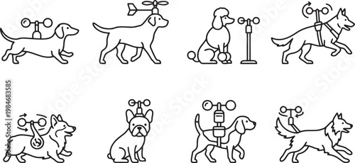 Weather measuring anemometer sensors on different dog breeds