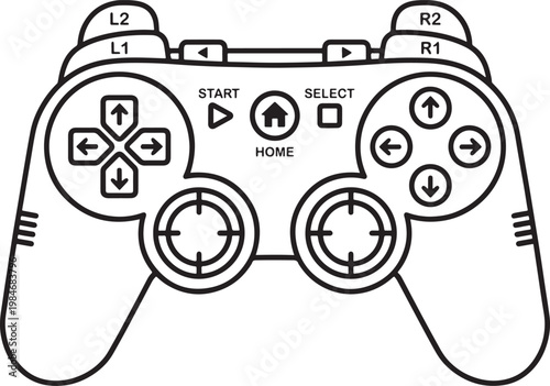 Gray game controller with buttons and joysticks isolated on a transparent background