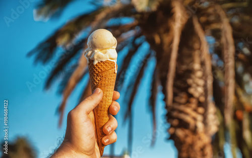 Cold ice cream on hot summer day.