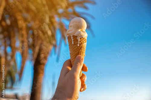 Cold ice cream on hot summer day.