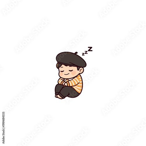 Sleeping Cartoon Boy in Beret.