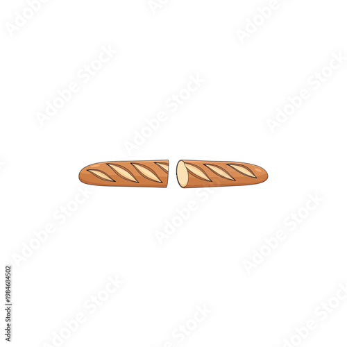 A sliced baguette on white background.