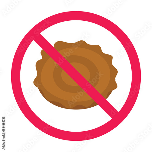 Fried snacks prohibited sign, no cucur cake sign, do not eat traditional fried sweets icon, no oily food symbol

