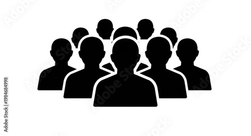 Group of people silhouettes in black and white.