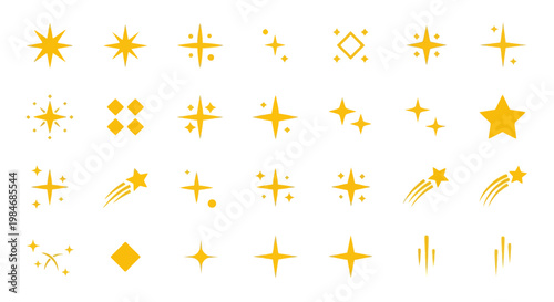 A comprehensive collection of yellow starburst and sparkle icons, perfect for adding a touch of magic and brilliance to digital designs and creative projects