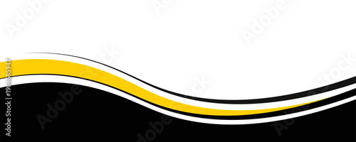 Sleek abstract wave background featuring flowing yellow and black curved bands on a white canvas, ideal for business, marketing, web headers, presentations, banners, 