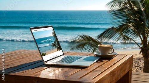 Digital Nomad Working on Laptop with Copy Space in Minimal Remote Setup. Concept:
Digital nomad lifestyle, remote work freedom, flexible business, location-independent work