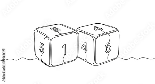 Two Dice with Numbers on a White Background - A Simple Line Drawing