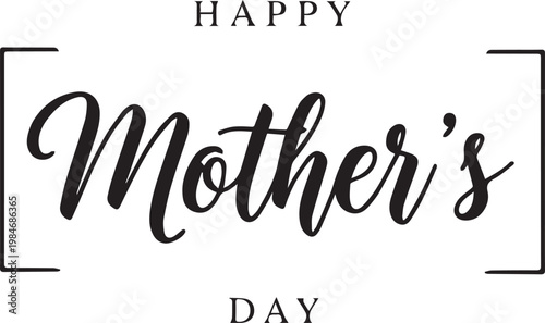 Hand-drawn typography of "happy mother's day" in black on white background, black text calligraphy
