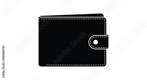 A black wallet with a snap closure appears as a stark silhouette