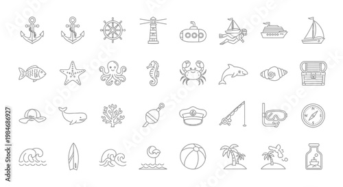 Various Summer Vacation Icons Line Style.