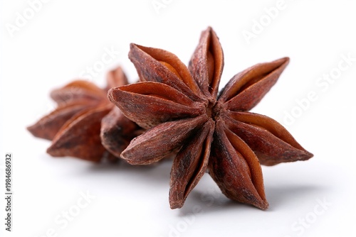 Star anise spice closeup on white background