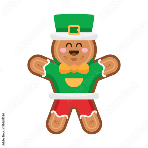  Cute Kawaii Gingerbread Man Outline with Red Shorts Coloring Style Cartoon Illustration