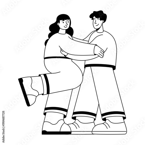 Glyph style illustration showing two friends hugging 

