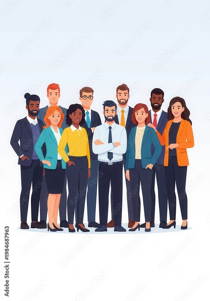 Obraz premium Diverse group of professional business people stand together in formal office attire.