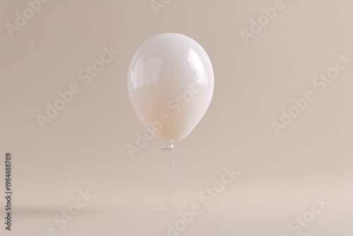 Minimal white balloon floating on beige background