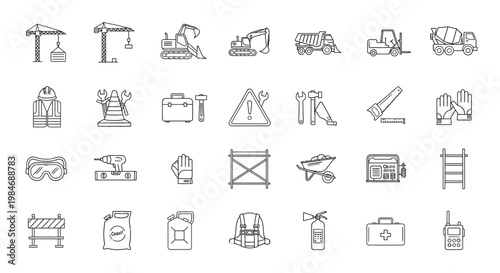 Collection of various line icons.