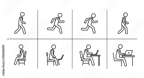Stick Figure Poses Showing Movement and Activity.