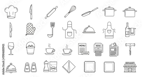 Kitchen Utensils and Food Icons.